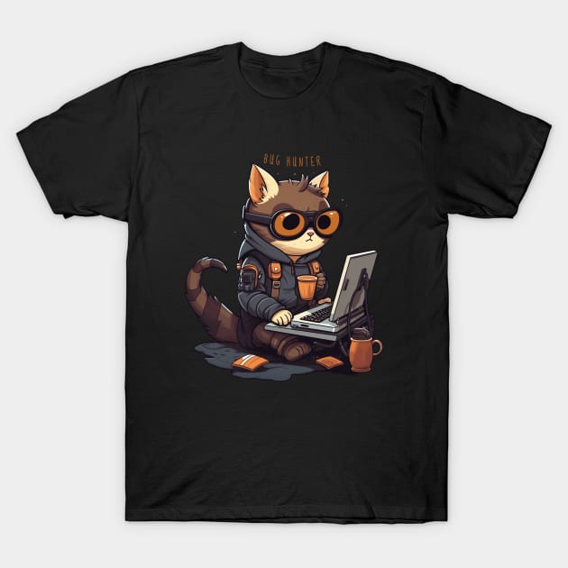 Funny Programmer Cute Cat Bug Hunter T-Shirt by origato